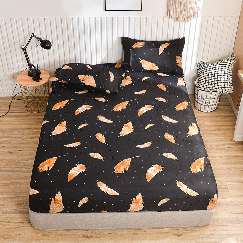 KTX-611987 Fitted Sheet with Pillowcase, Brushed Printing Bedding Set in Multiple Sizes