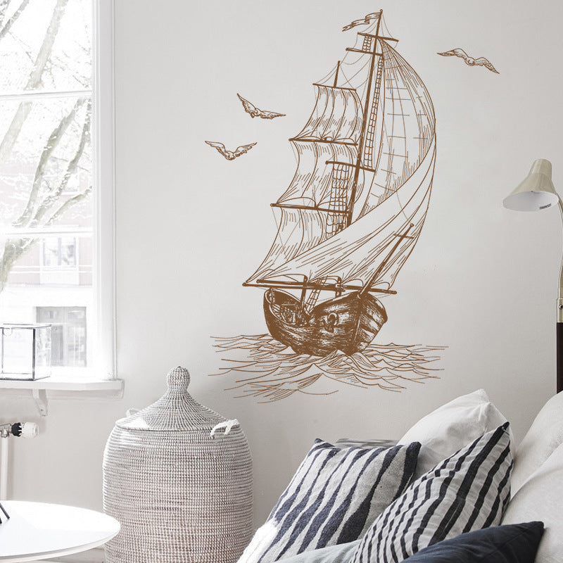 HKM-612115 Nautical Sailboat PVC Decorative Wall Sticker - 40x60cm