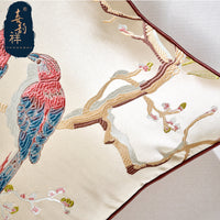 HKM-612179 Flower and Bird Jacquard Throw Pillow for Chair - Red, Beige, Lake Blue, Gold, 30x45cm, 45x45cm