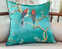 HKM-612179 Flower and Bird Jacquard Throw Pillow for Chair - Red, Beige, Lake Blue, Gold, 30x45cm, 45x45cm
