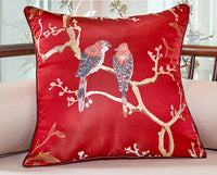 HKM-612179 Flower and Bird Jacquard Throw Pillow for Chair - Red, Beige, Lake Blue, Gold, 30x45cm, 45x45cm