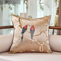 HKM-612179 Flower and Bird Jacquard Throw Pillow for Chair - Red, Beige, Lake Blue, Gold, 30x45cm, 45x45cm