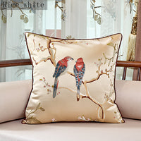 HKM-612179 Flower and Bird Jacquard Throw Pillow for Chair - Red, Beige, Lake Blue, Gold, 30x45cm, 45x45cm