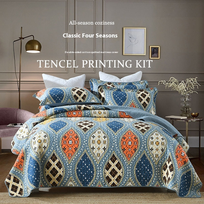 HKM-612179 Quilted Cotton Bed Cover Set with 2 Pillowcases, 230x250 cm for 1.5-1.8m Beds