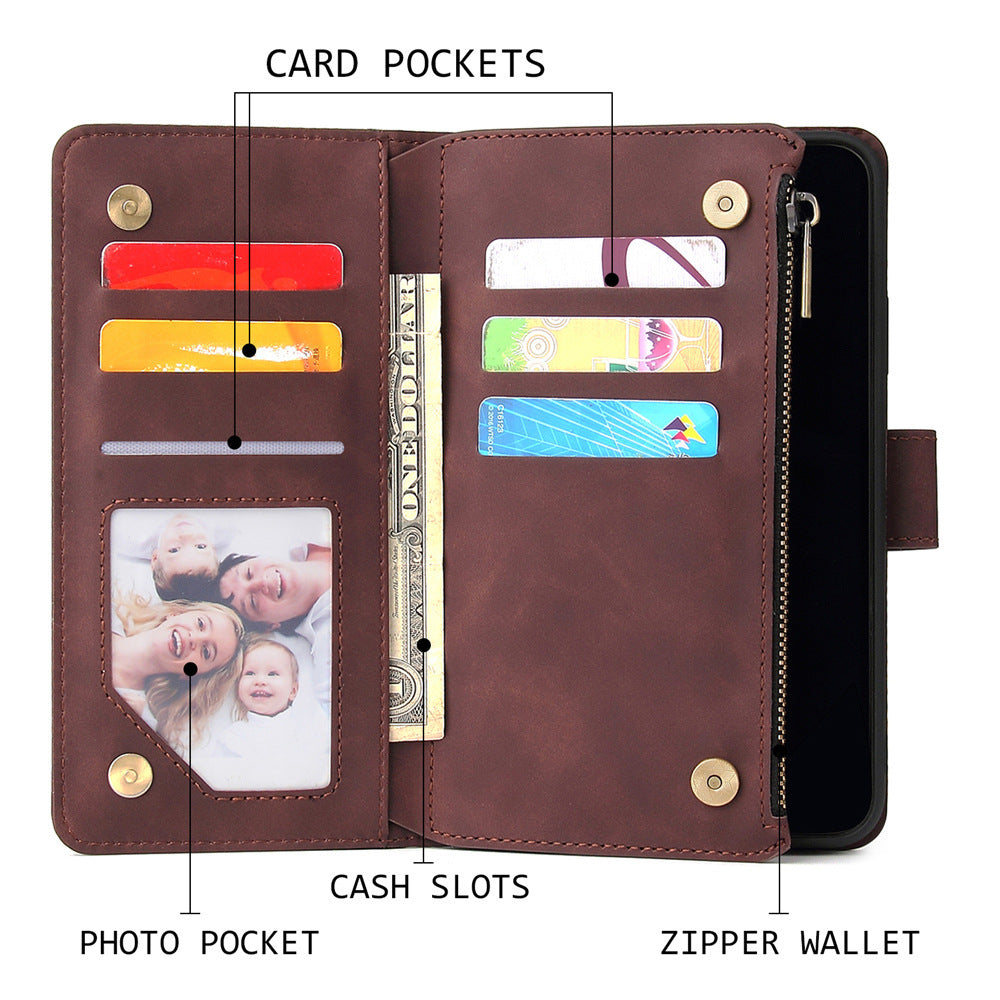HKM-612435 Multi-Card Flip Zipper Wallet Mobile Phone Case - Leather, Anti-Scratch, Durable design