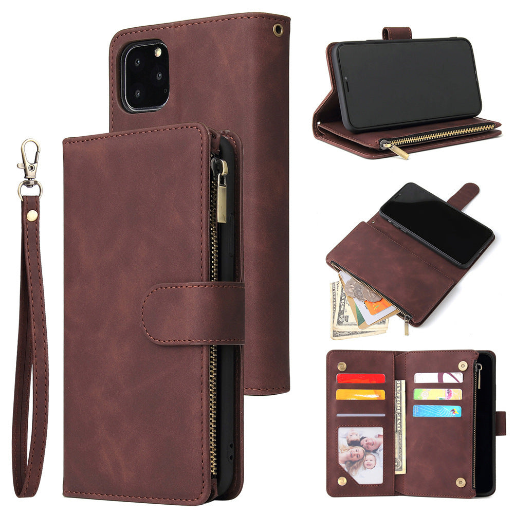HKM-612435 Multi-Card Flip Zipper Wallet Mobile Phone Case - Leather, Anti-Scratch, Durable design