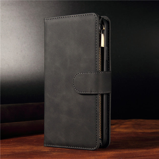 HKM-612435 Multi-Card Flip Zipper Wallet Mobile Phone Case - Leather, Anti-Scratch, Durable design