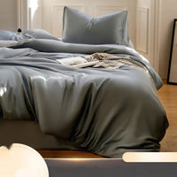 HKM-612499 Ice Silk Four-Piece Cooling Quilt Cover Set in Solid Color - Modern Simplicity Design