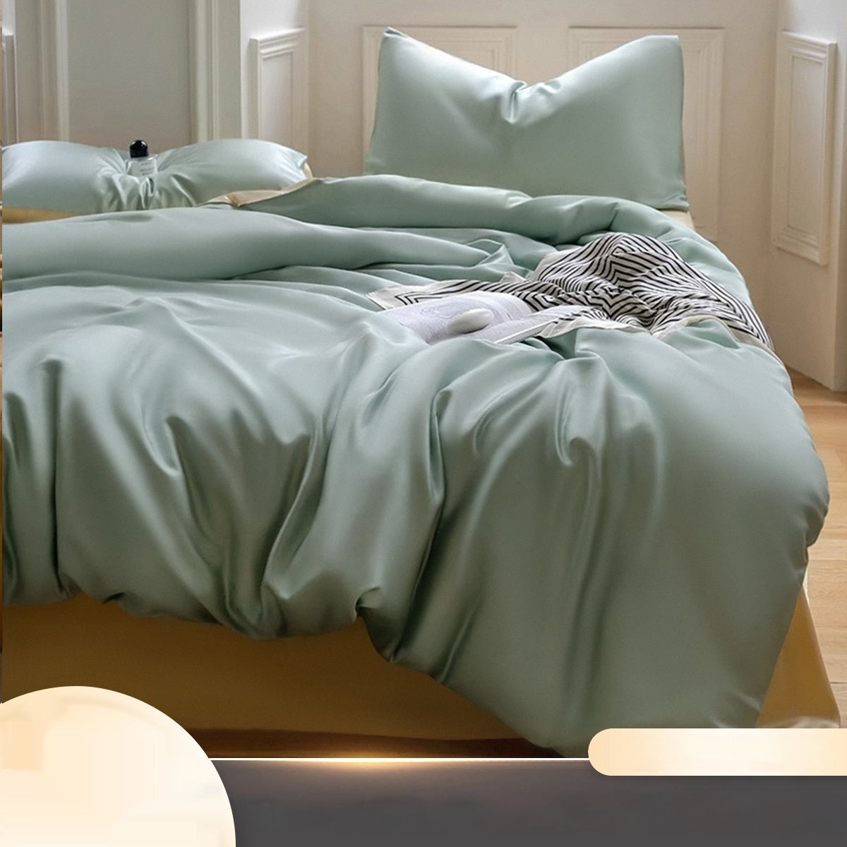 HKM-612499 Ice Silk Four-Piece Cooling Quilt Cover Set in Solid Color - Modern Simplicity Design