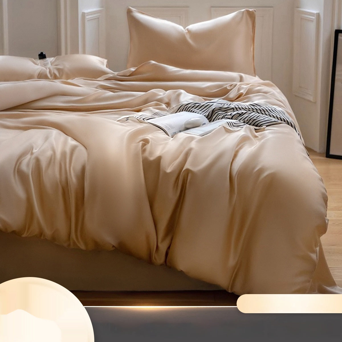HKM-612499 Ice Silk Four-Piece Cooling Quilt Cover Set in Solid Color - Modern Simplicity Design