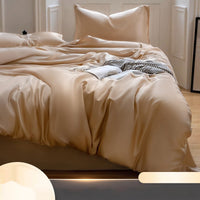 HKM-612499 Ice Silk Four-Piece Cooling Quilt Cover Set in Solid Color - Modern Simplicity Design