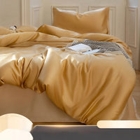 HKM-612499 Ice Silk Four-Piece Cooling Quilt Cover Set in Solid Color - Modern Simplicity Design