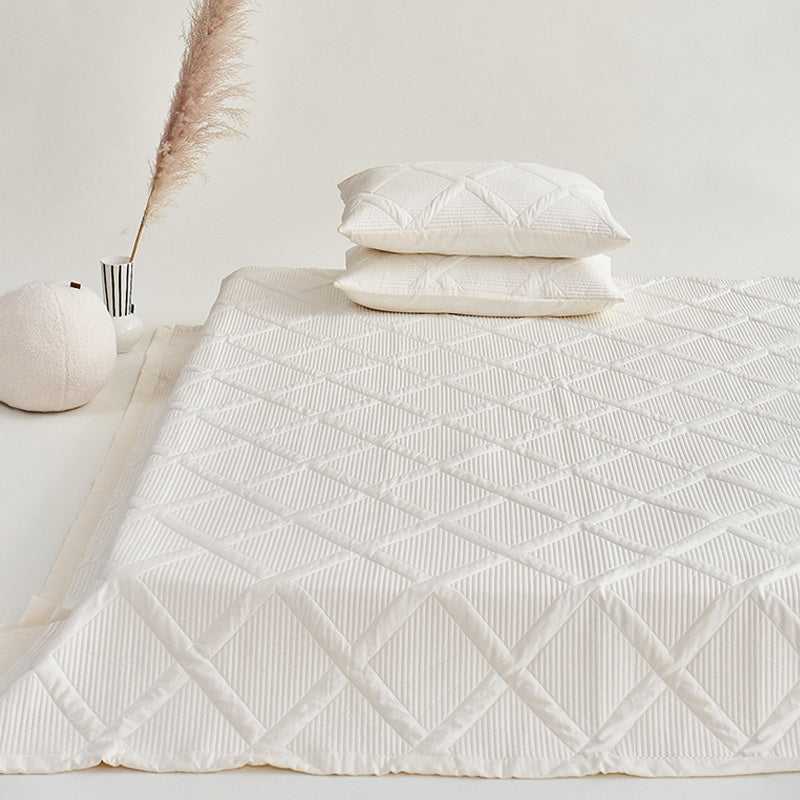 HKM-612499 Summer Cool Feeling Thin Quilt Set with 2 Pillowcases - 100% Tencel Cotton, Solid Color Design