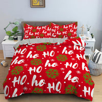 HKM-613139 Red Cartoon Santa Claus Three-Piece Digital Printed Bedspread Set for Cozy Seasonal Decor