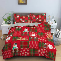 HKM-613139 Red Cartoon Santa Claus Three-Piece Digital Printed Bedspread Set for Cozy Seasonal Decor