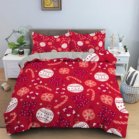 HKM-613139 Red Cartoon Santa Claus Three-Piece Digital Printed Bedspread Set for Cozy Seasonal Decor