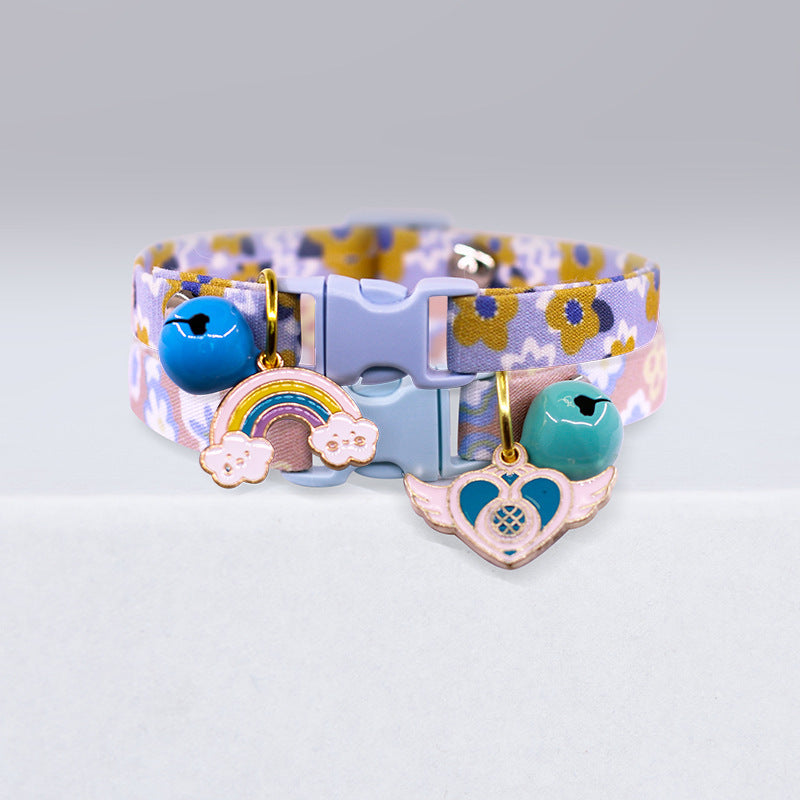HKM-613203 Adorable and Colorful Cat Collar with Flower Design and Silent Bell