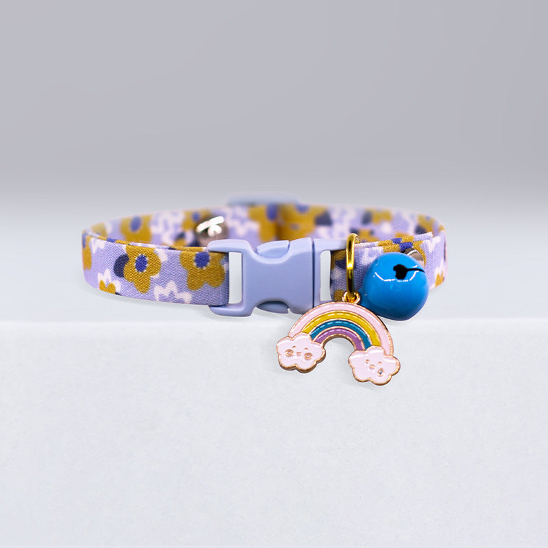 HKM-613203 Adorable and Colorful Cat Collar with Flower Design and Silent Bell
