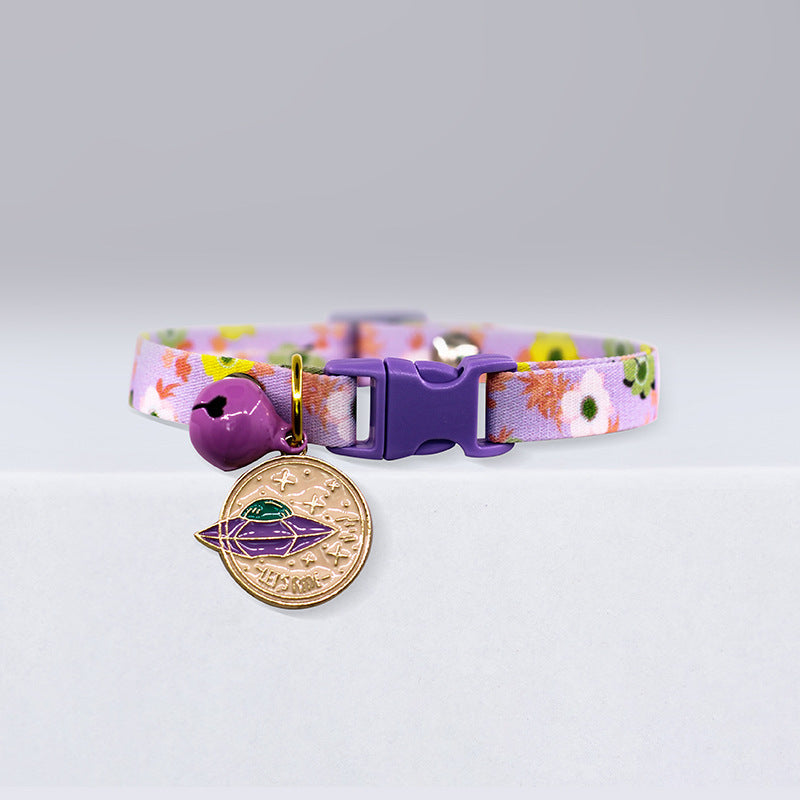 HKM-613203 Adorable and Colorful Cat Collar with Flower Design and Silent Bell