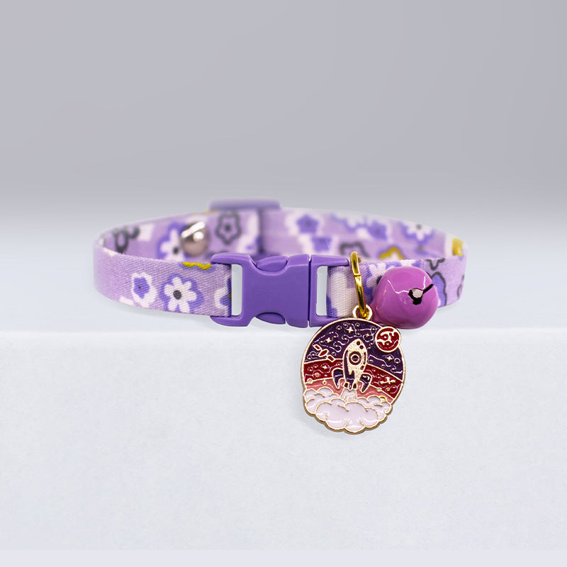 HKM-613203 Adorable and Colorful Cat Collar with Flower Design and Silent Bell