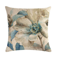 HKM-613459 Blue Oil Painting Bird and Flower Linen Pillow Cover
