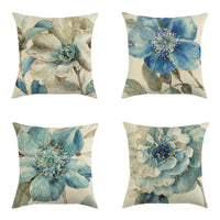 HKM-613459 Blue Oil Painting Bird and Flower Linen Pillow Cover