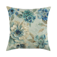 HKM-613459 Blue Oil Painting Bird and Flower Linen Pillow Cover
