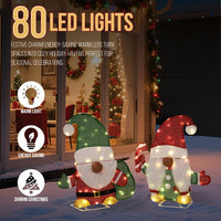 HKM-613459 Lighted Gnome and Candy Cane Christmas Decorations - 2D Holiday Decor with 80 Warm White LED Lights for Indoor and Outdoor Use