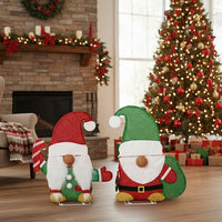 HKM-613459 Lighted Gnome and Candy Cane Christmas Decorations - 2D Holiday Decor with 80 Warm White LED Lights for Indoor and Outdoor Use