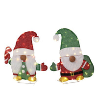 HKM-613459 Lighted Gnome and Candy Cane Christmas Decorations - 2D Holiday Decor with 80 Warm White LED Lights for Indoor and Outdoor Use