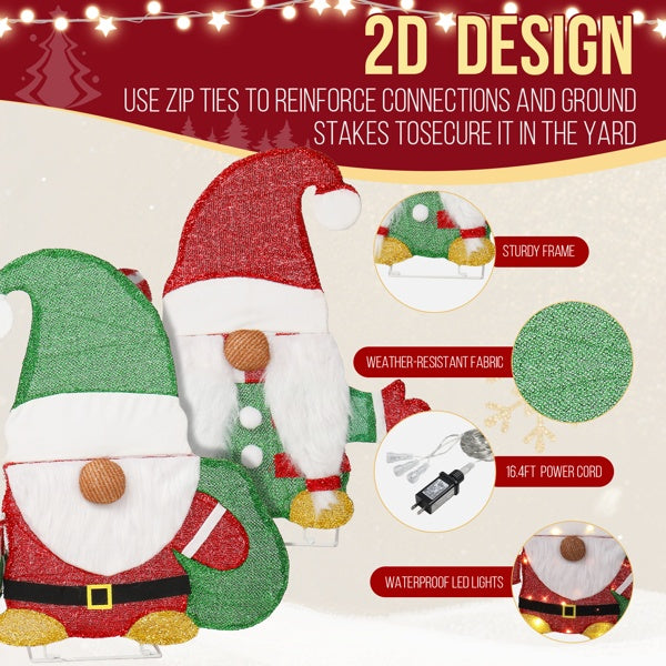 HKM-613459 Lighted Gnome and Candy Cane Christmas Decorations - 2D Holiday Decor with 80 Warm White LED Lights for Indoor and Outdoor Use