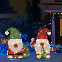 HKM-613459 Lighted Gnome and Candy Cane Christmas Decorations - 2D Holiday Decor with 80 Warm White LED Lights for Indoor and Outdoor Use