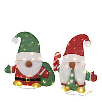 HKM-613459 Lighted Gnome and Candy Cane Christmas Decorations - 2D Holiday Decor with 80 Warm White LED Lights for Indoor and Outdoor Use