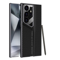 HKM-613587 Titanium Black Hard Phone Case for Samsung S24 Ultra and S23 Ultra - Drop-Resistant Protection