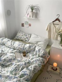 HKM-613651 Korean Style Retro Floral Cotton Bedding Set - 4 Pieces, Pastoral Design