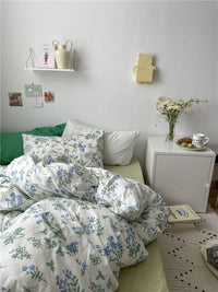 HKM-613651 Korean Style Retro Floral Cotton Bedding Set - 4 Pieces, Pastoral Design