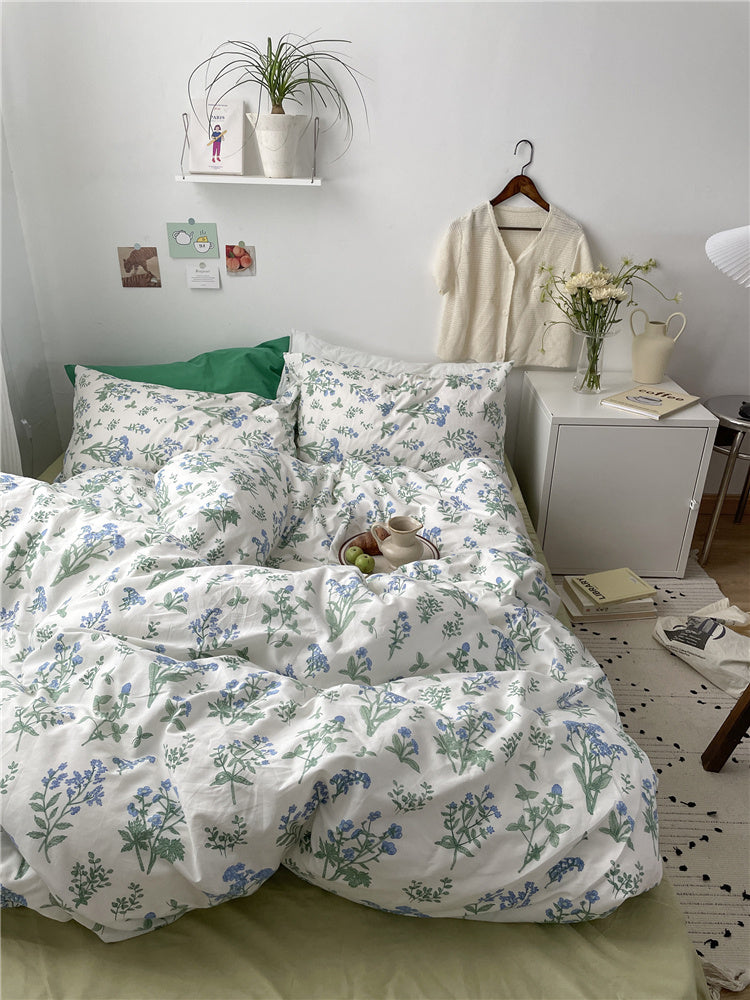 HKM-613651 Korean Style Retro Floral Cotton Bedding Set - 4 Pieces, Pastoral Design