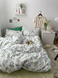 HKM-613651 Korean Style Retro Floral Cotton Bedding Set - 4 Pieces, Pastoral Design