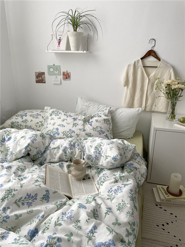 HKM-613651 Korean Style Retro Floral Cotton Bedding Set - 4 Pieces, Pastoral Design