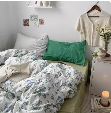 HKM-613651 Korean Style Retro Floral Cotton Bedding Set - 4 Pieces, Pastoral Design