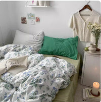 HKM-613651 Korean Style Retro Floral Cotton Bedding Set - 4 Pieces, Pastoral Design