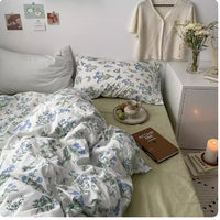 HKM-613651 Korean Style Retro Floral Cotton Bedding Set - 4 Pieces, Pastoral Design