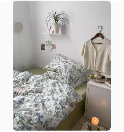 HKM-613651 Korean Style Retro Floral Cotton Bedding Set - 4 Pieces, Pastoral Design