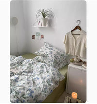 HKM-613651 Korean Style Retro Floral Cotton Bedding Set - 4 Pieces, Pastoral Design