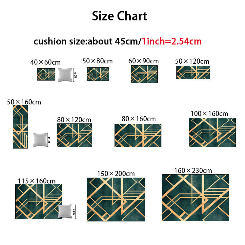 HKM-613715 Dark Green Retro Persian Pattern Doormat for Bedroom, Living Room, Kitchen – Machine Washable Polyester Fiber Carpet in Multiple Sizes