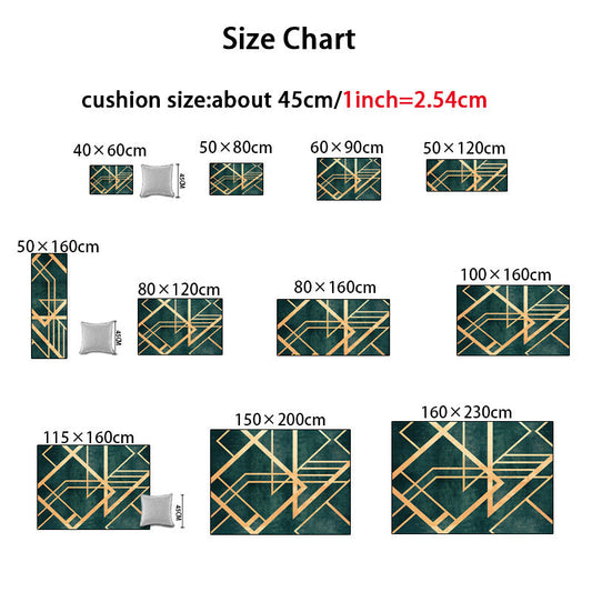 HKM-613715 Dark Green Retro Persian Pattern Doormat for Bedroom, Living Room, Kitchen – Machine Washable Polyester Fiber Carpet in Multiple Sizes