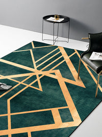 HKM-613715 Dark Green Retro Persian Pattern Doormat for Bedroom, Living Room, Kitchen – Machine Washable Polyester Fiber Carpet in Multiple Sizes