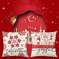 HKM-613779 Festive Linen Christmas Pillow Cover with Letters and Snowflakes, 45x45cm