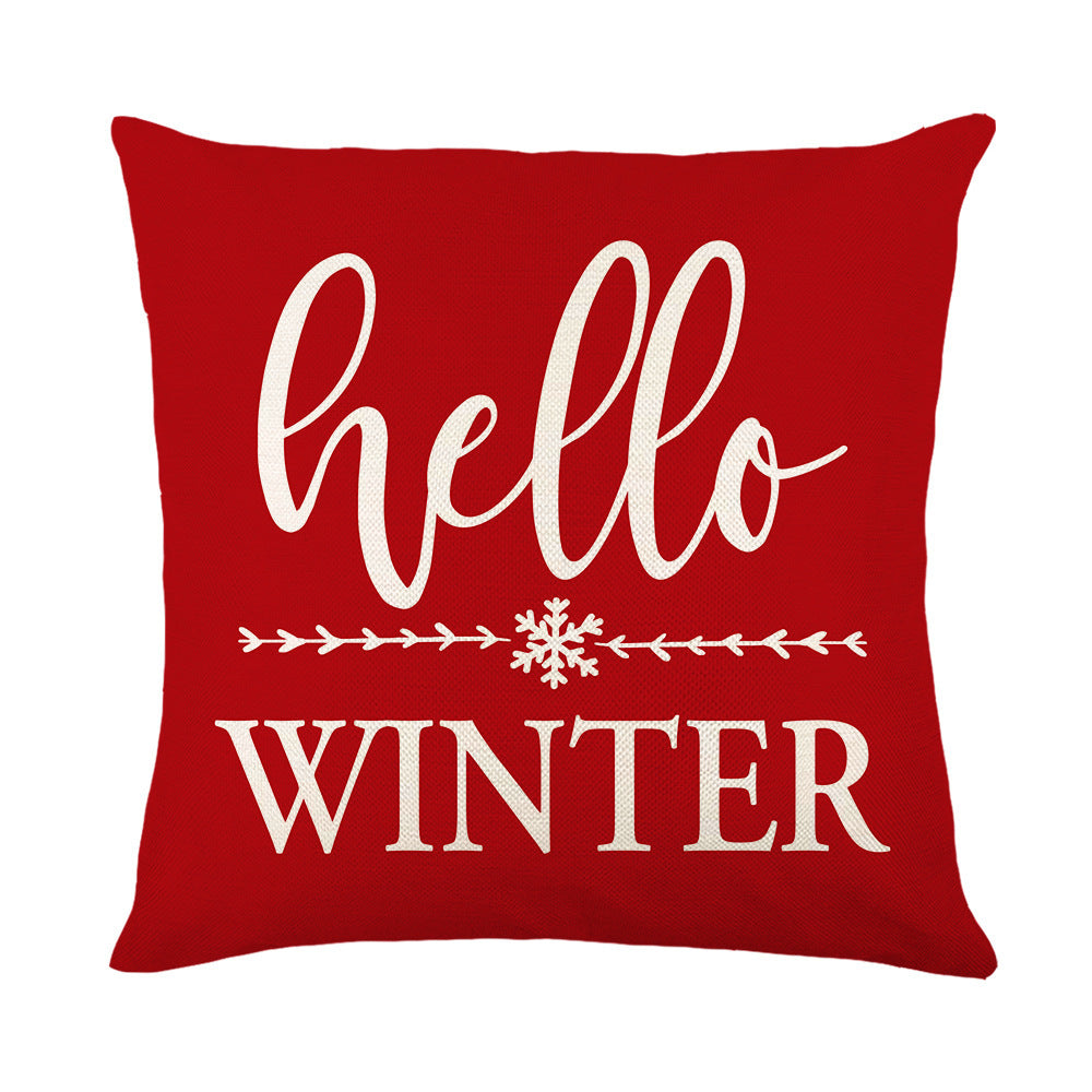 HKM-613779 Festive Linen Christmas Pillow Cover with Letters and Snowflakes, 45x45cm