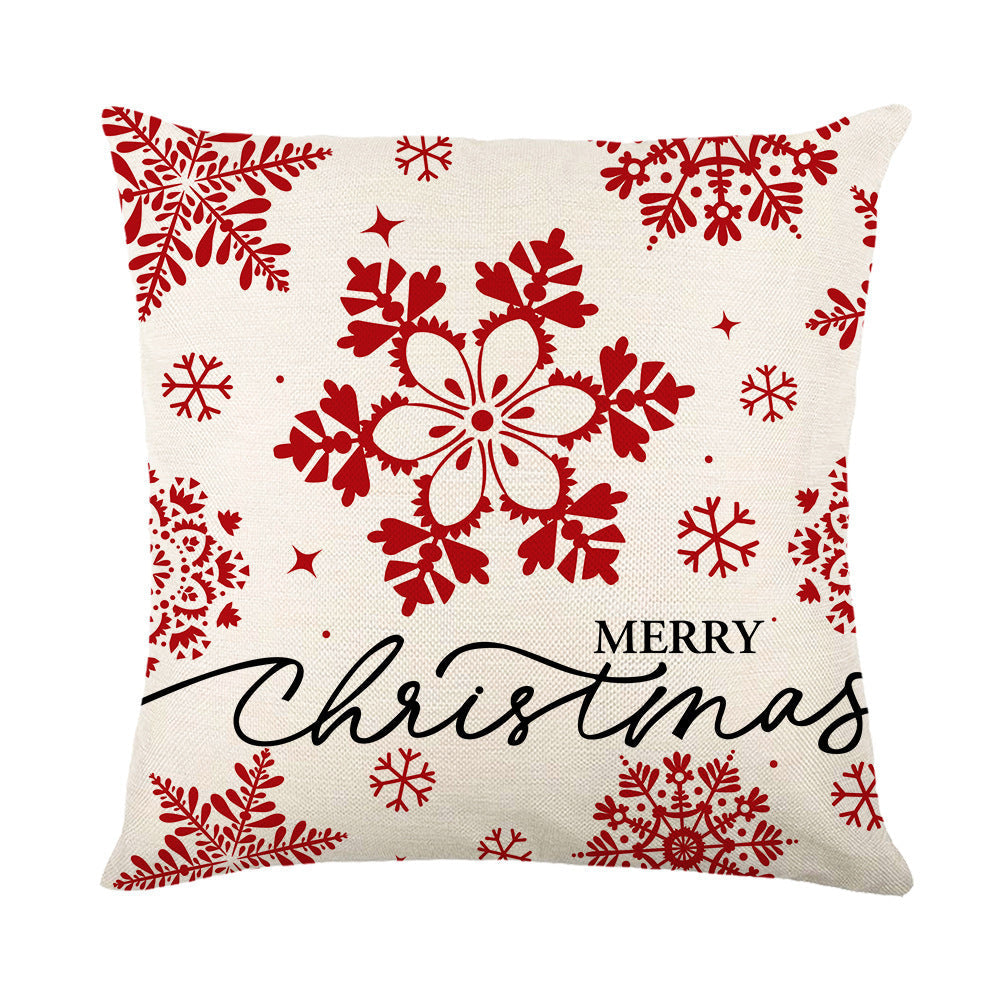 HKM-613779 Festive Linen Christmas Pillow Cover with Letters and Snowflakes, 45x45cm